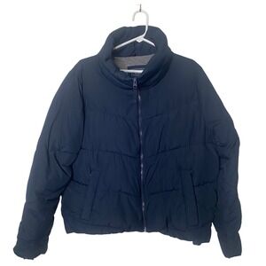 Abercrombie & Fitch Puffer Jacket Women's XL Navy Insulated Winter Coat (Stain)